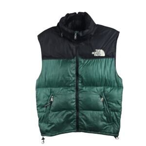 Vintage 90's The North Face Men's Down Puffer Vest Green Black Size Medium